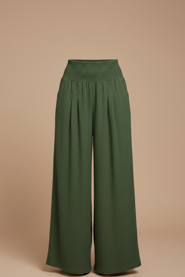 Pantalon Chinois Vert Ample Smocké Fluide Décontracté - Viscose - vue 3