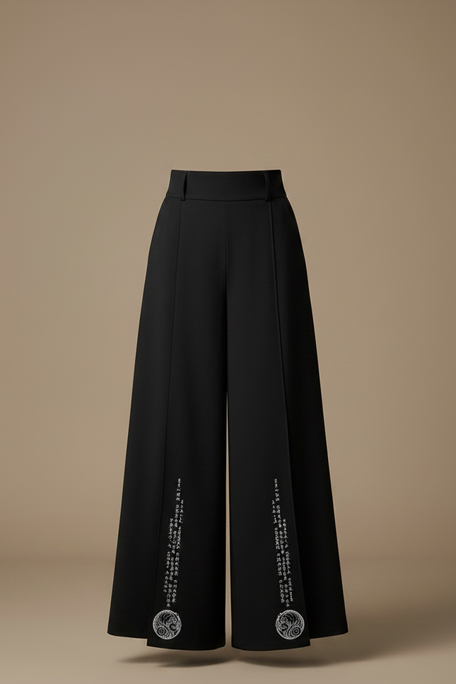 Pantalon Chinois Noir Ample Imprimé Fluide Femme Élégant - Viscose - vue 3