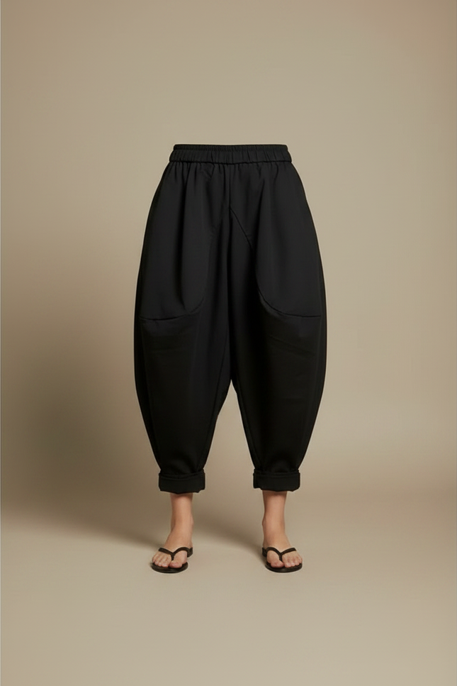 Pantalon Chinois Noir Ample Fluide Décontracté Harem - Polyester - vue 3