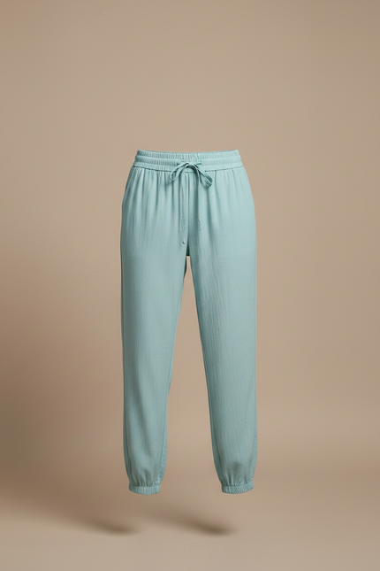 Pantalon Chinois Turquoise Fluide Cordon Chevilles Élastiquées Décontracté - Bleu Viscose - vue 3