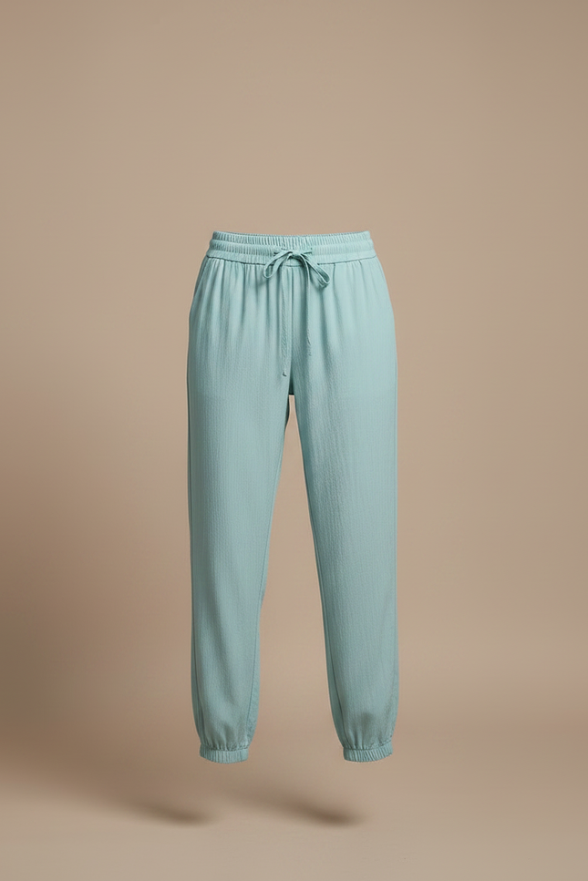 Pantalon Chinois Turquoise Fluide Cordon Chevilles Élastiquées Décontracté - Bleu Viscose - vue 3