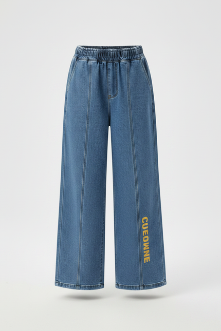 Pantalon Chinois Jean Large Enfant Décontracté Bleu - vue 3
