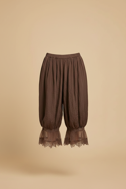 Pantalon Chinois Marron Ample Fluide Dentelle Jambes Ballons - Lin - vue 3