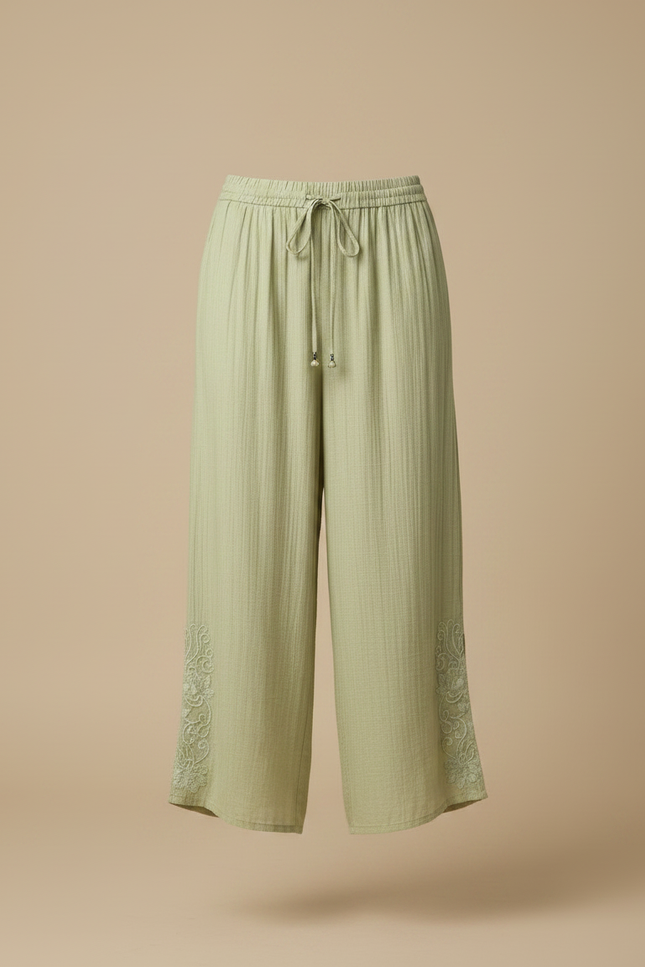 Pantalon Chinois Vert Brodé Ample Coton Léger - vue 3