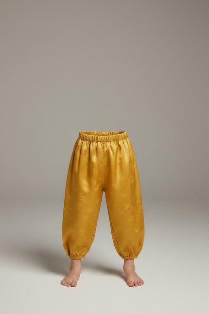 Pantalon Chinois Jaune Satiné Ample Motif Floral Enfant - vue 3