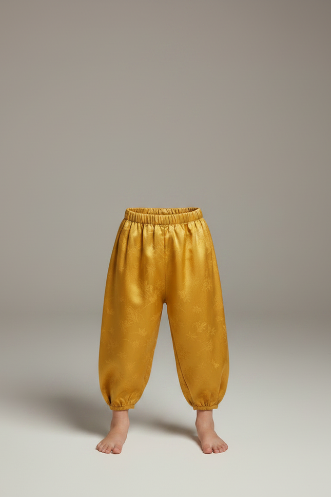 Pantalon Chinois Jaune Satiné Ample Motif Floral Enfant - vue 3
