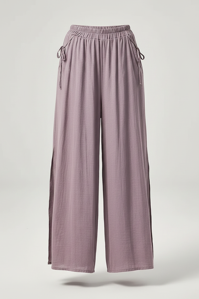 Pantalon Chinois Violet Ample Fluide Fendu Danse - Viscose - vue 3