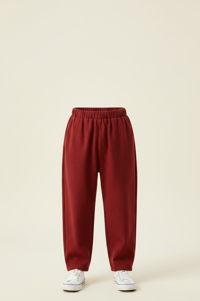 Pantalon Chinois Bordeaux Ample Molleton Enfant Décontracté - vue 3