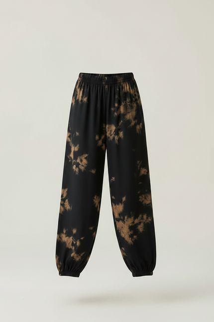 Pantalon Chinois Noir Tie-Dye Ample Fluide Estival Femme - Imprimé Viscose - vue 3