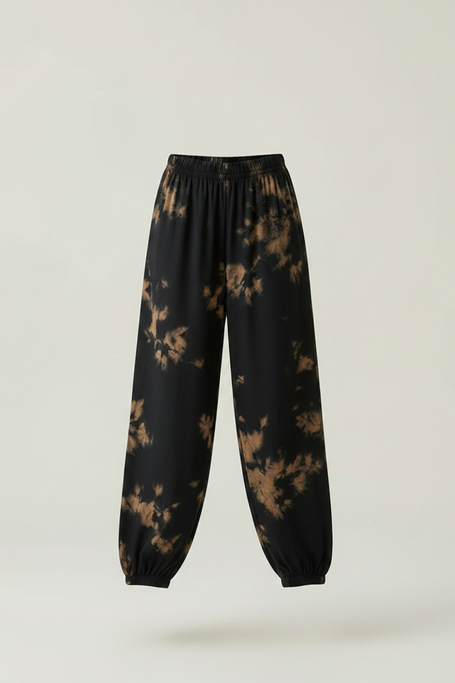 Pantalon Chinois Noir Tie-Dye Ample Fluide Estival Femme - Imprimé Viscose - vue 3