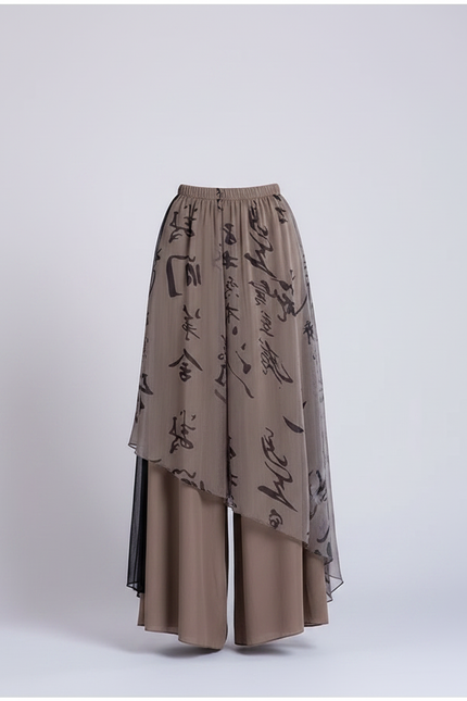 Pantalon Chinois Jupe Irrégulière Gaze Ample Femme - Beige Viscose - vue 3