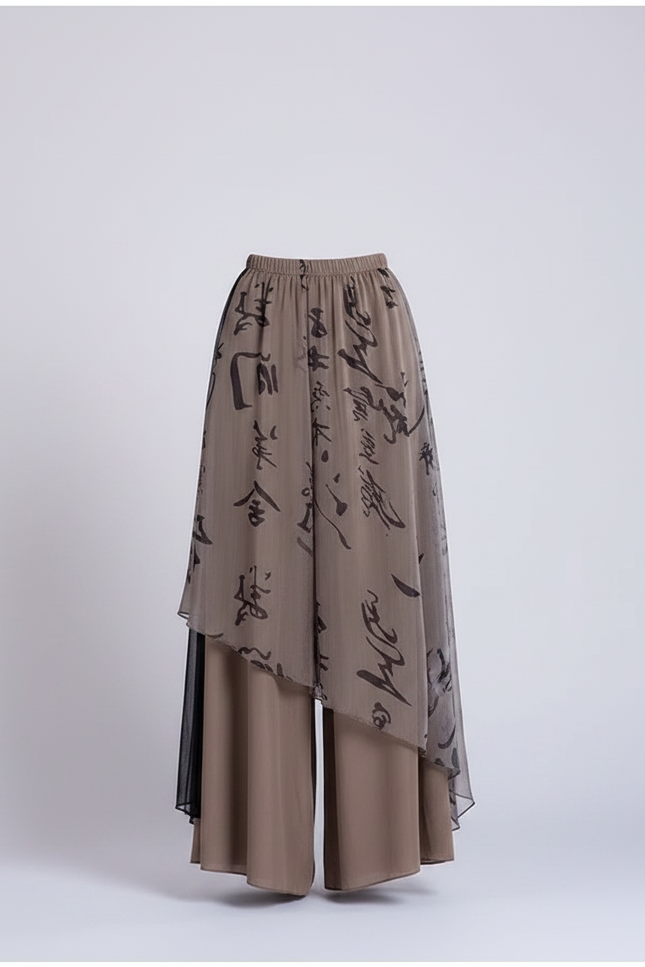 Pantalon Chinois Jupe Irrégulière Gaze Ample Femme - Beige Viscose - vue 3