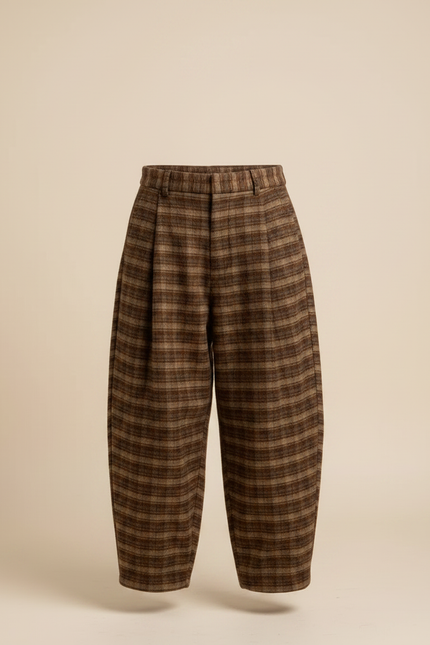 Pantalon Chinois Plaid Marron Ample Hiver Garçon - Tweed - vue 3