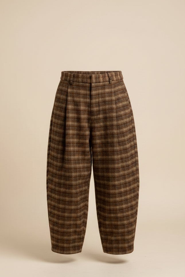 Pantalon Chinois Plaid Marron Ample Hiver Garçon - Tweed - vue 3