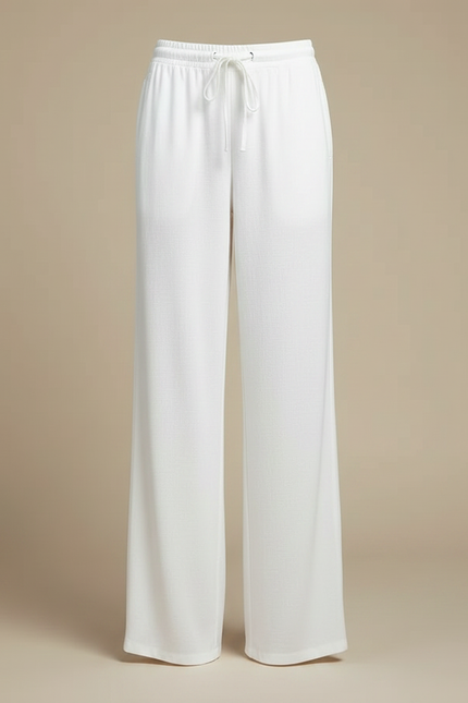 Pantalon Chinois Blanc Ample Coton Décontracté Cordon - Lin - vue 3