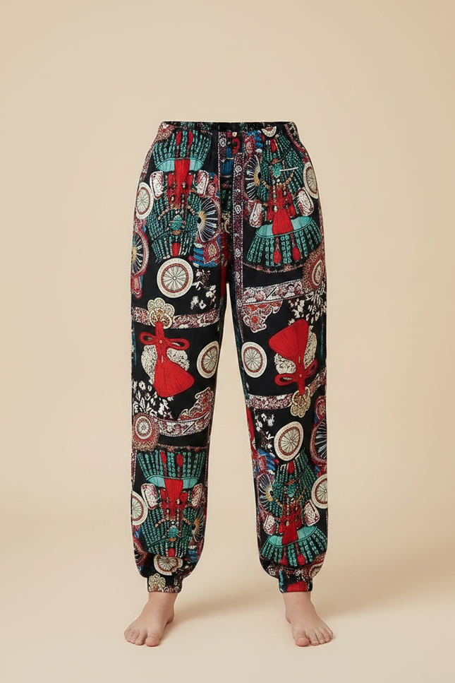 Pantalon Chinois Imprimé Ample Ethnique Bohème Fille - Multicolore Viscose - vue 3