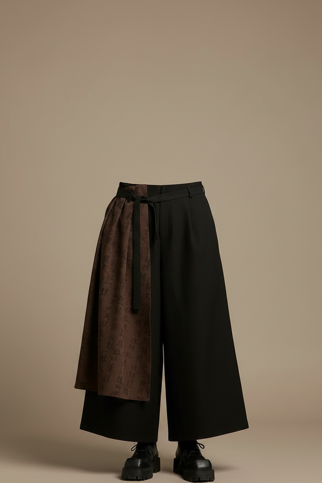 Pantalon Chinois Noir Ample Superposé Calligraphie Homme - Gabardine - vue 3