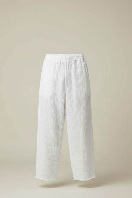 Pantalon Chinois Blanc Ample Lin Décontracté Fluide - vue 3