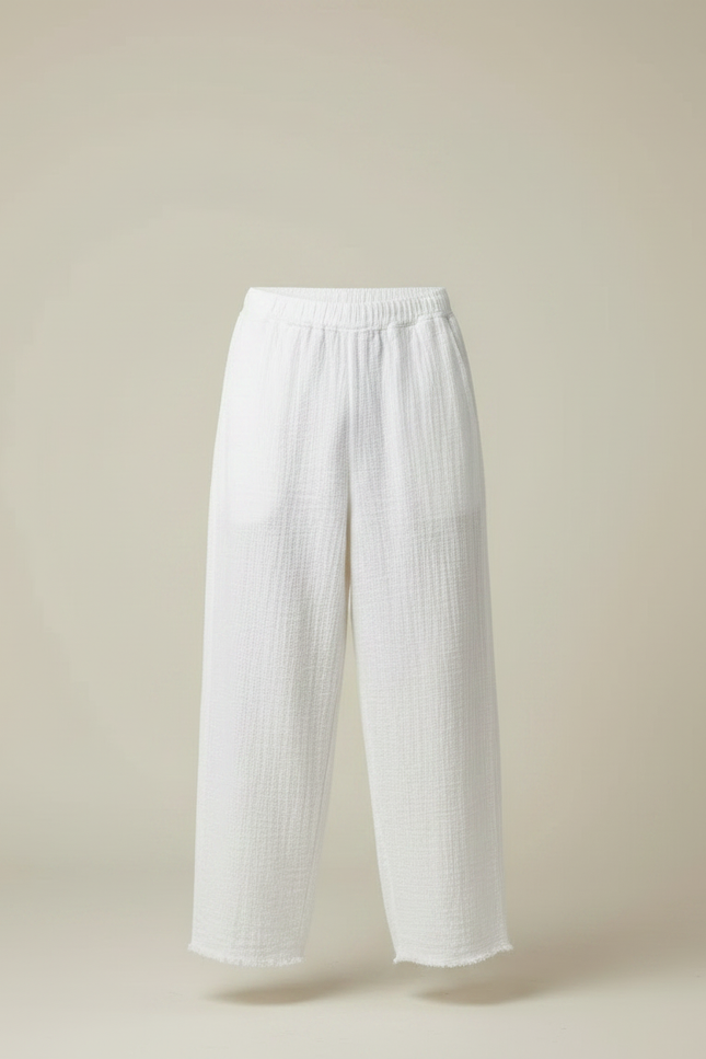 Pantalon Chinois Blanc Ample Lin Décontracté Fluide - vue 3