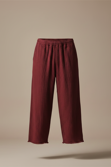 Pantalon Chinois Bordeaux Ample Coton Décontracté - vue 3