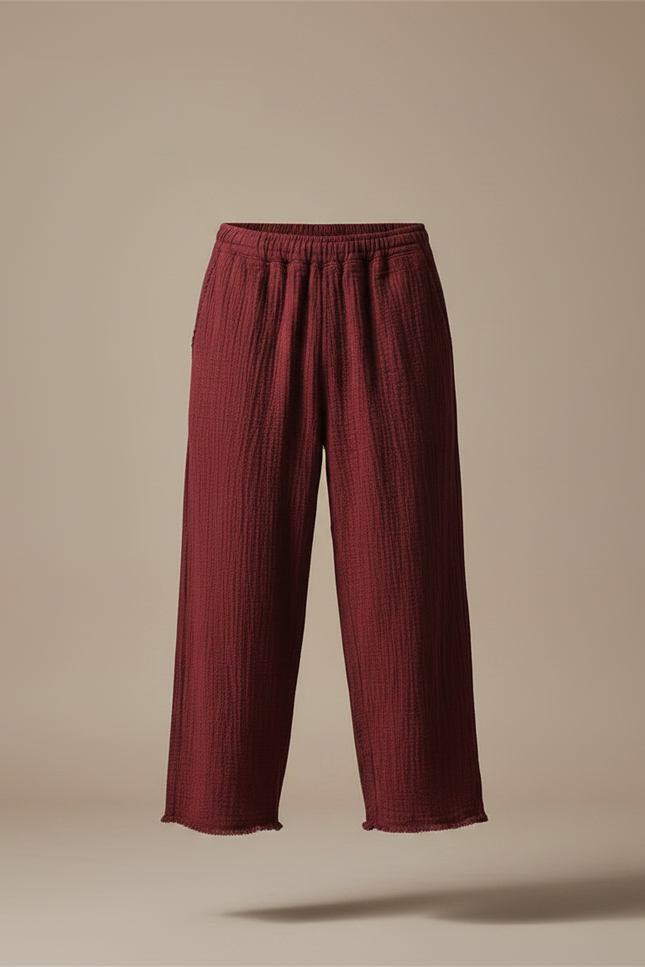 Pantalon Chinois Bordeaux Ample Coton Décontracté - vue 3