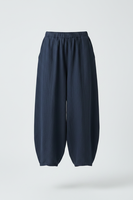 Pantalon Chinois Bleu Marine Ample Lin Fluide Confortable - vue 3
