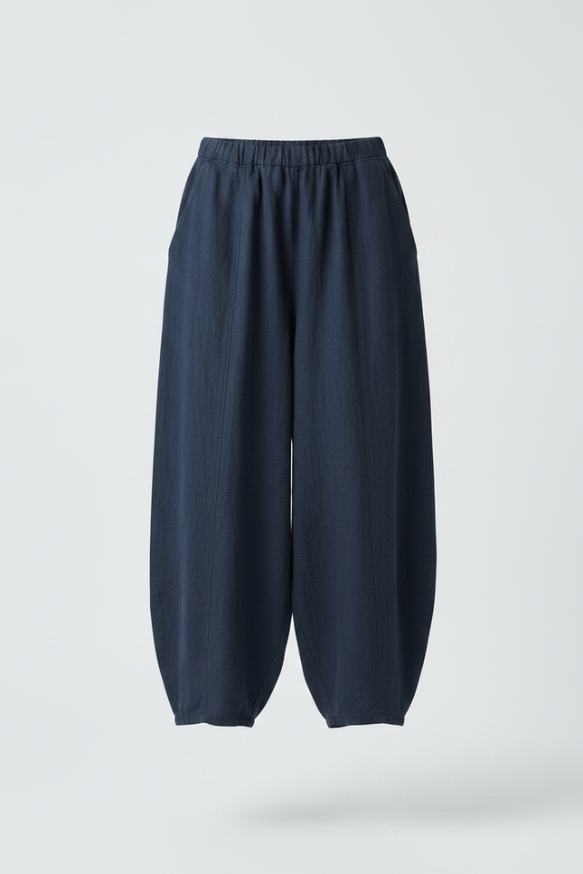 Pantalon Chinois Bleu Marine Ample Lin Fluide Confortable - vue 3