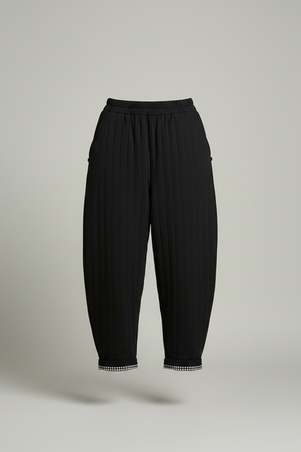 Pantalon Chinois Noir Matelassé Ample Harem Chaud - Molleton - vue 3