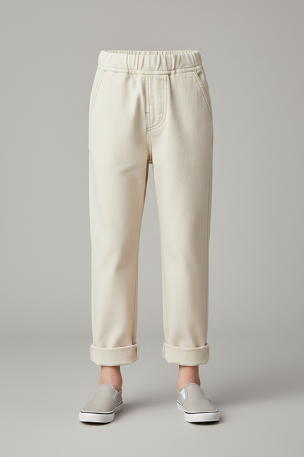 Pantalon Chinois Crème Ample Coton Enfant - Beige - vue 3