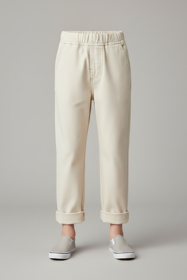 Pantalon Chinois Crème Ample Coton Enfant - Beige - vue 3