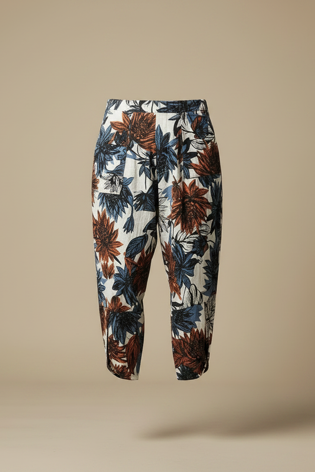 Pantalon Chinois Harem Imprimé Floral Ample Lin Coton - vue 3