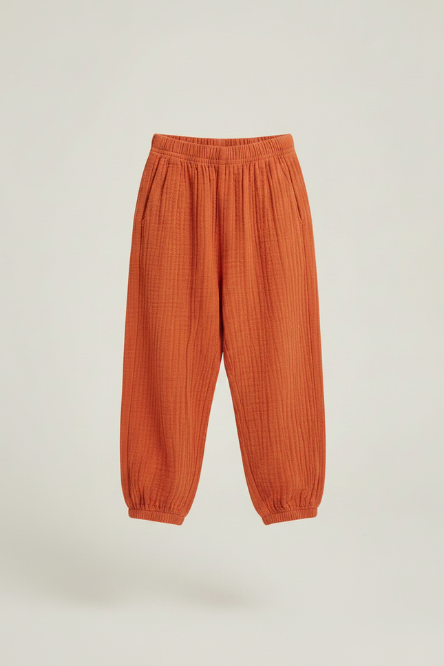 Pantalon Chinois Orange Coton Sarouel Texturé Enfant - vue 3