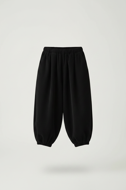 Pantalon Chinois Noir Côtelé Ample Bouffant Enfant Rétro - Cordé - vue 3