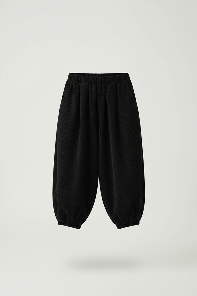 Pantalon Chinois Noir Côtelé Ample Bouffant Enfant Rétro - Cordé - vue 3