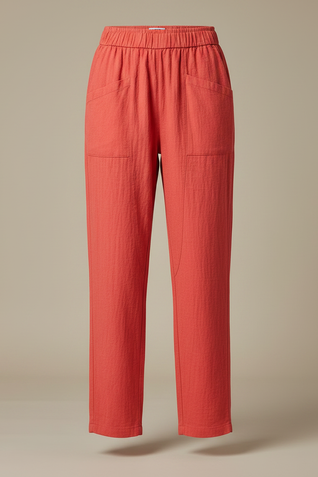 Pantalon Chinois Rouge Lin Coton Ample Décontracté Fluide - vue 3