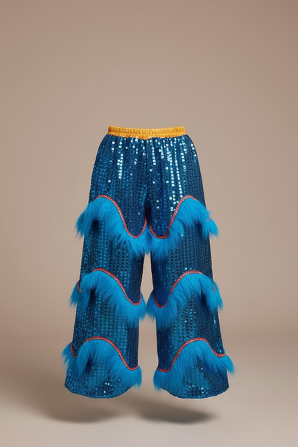 Pantalon Chinois Pailleté Bleu Franges Danse Enfant - Polyester - vue 3