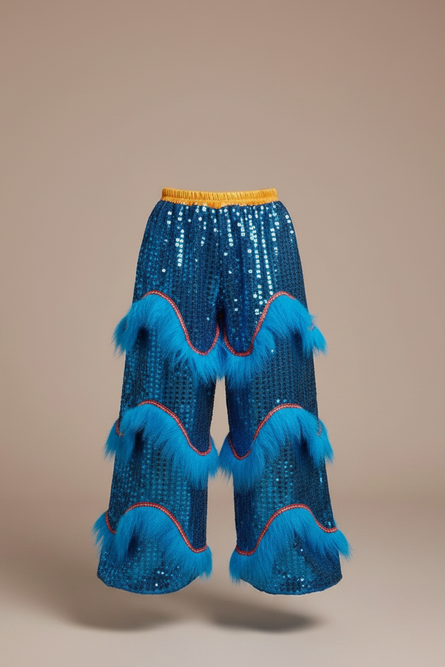Pantalon Chinois Pailleté Bleu Franges Danse Enfant - Polyester - vue 3