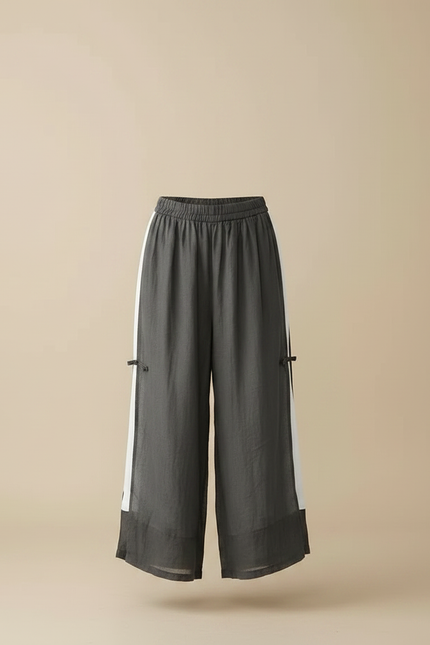 Pantalon Chinois Lin Ample Gris Élégant Fille - vue 3