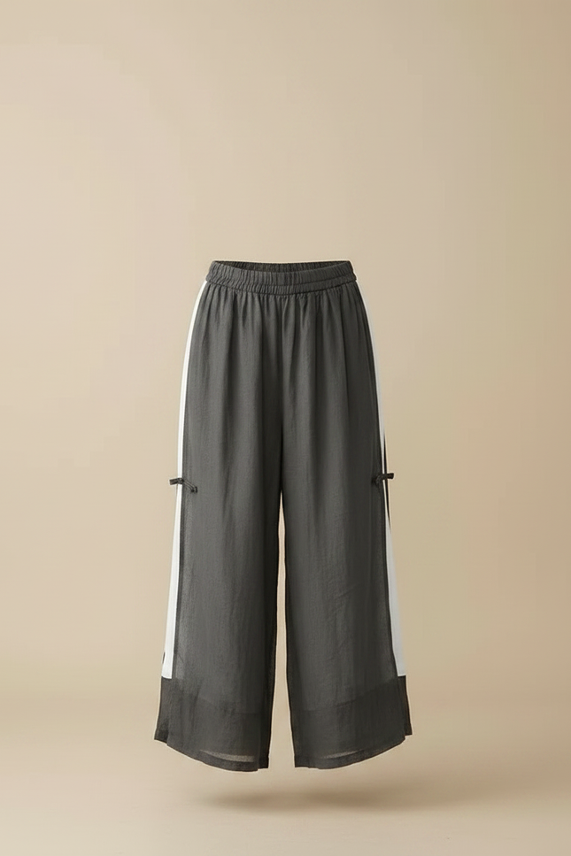 Pantalon Chinois Lin Ample Gris Élégant Fille - vue 3