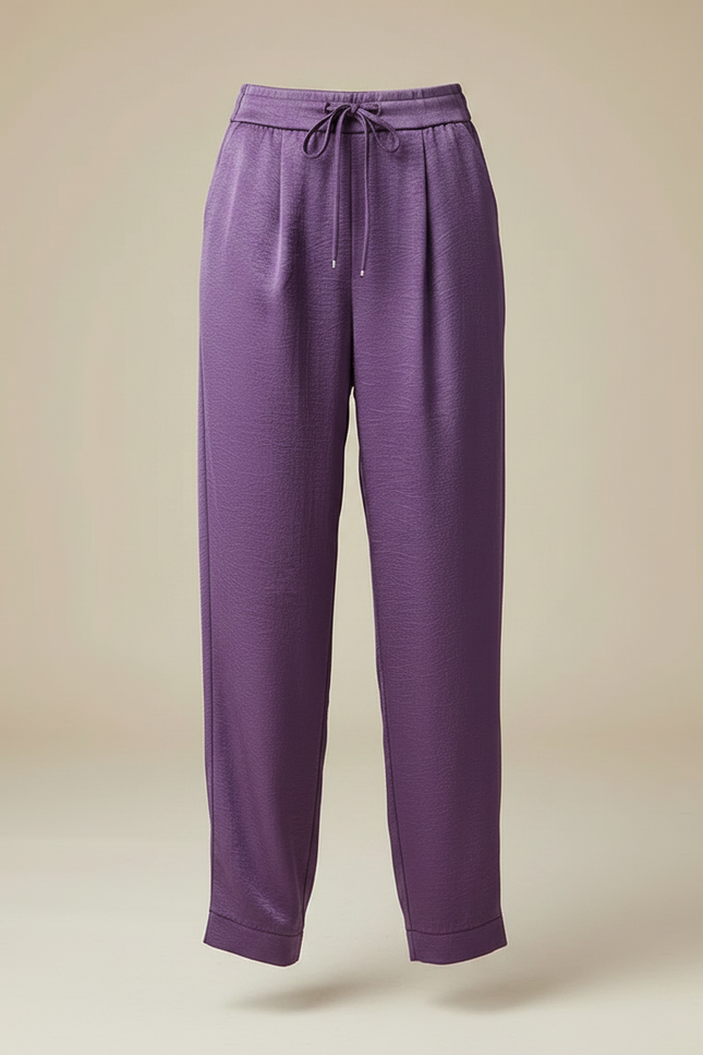 Pantalon Chinois Satin Violet Fluide Ample Femme - vue 3