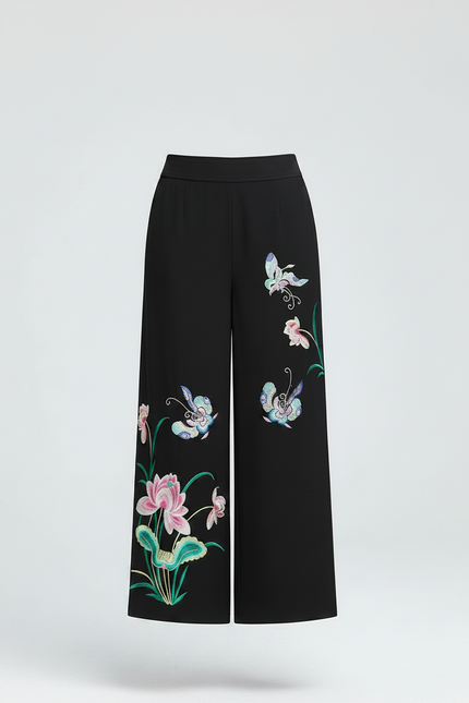 Pantalon Chinois Femme Noir Large Soie - Polyester - vue 3