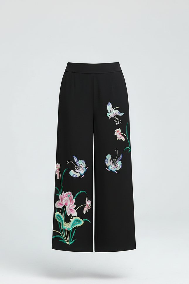 Pantalon Chinois Femme Noir Large Soie - Polyester - vue 3