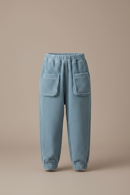 Pantalon Chinois Bleu Côtelé Ample Poches Enfant - Cordé - vue 3