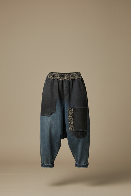 Pantalon Chinois Denim Patchwork Ample Décontracté Femme - Multicolore Jean - vue 3