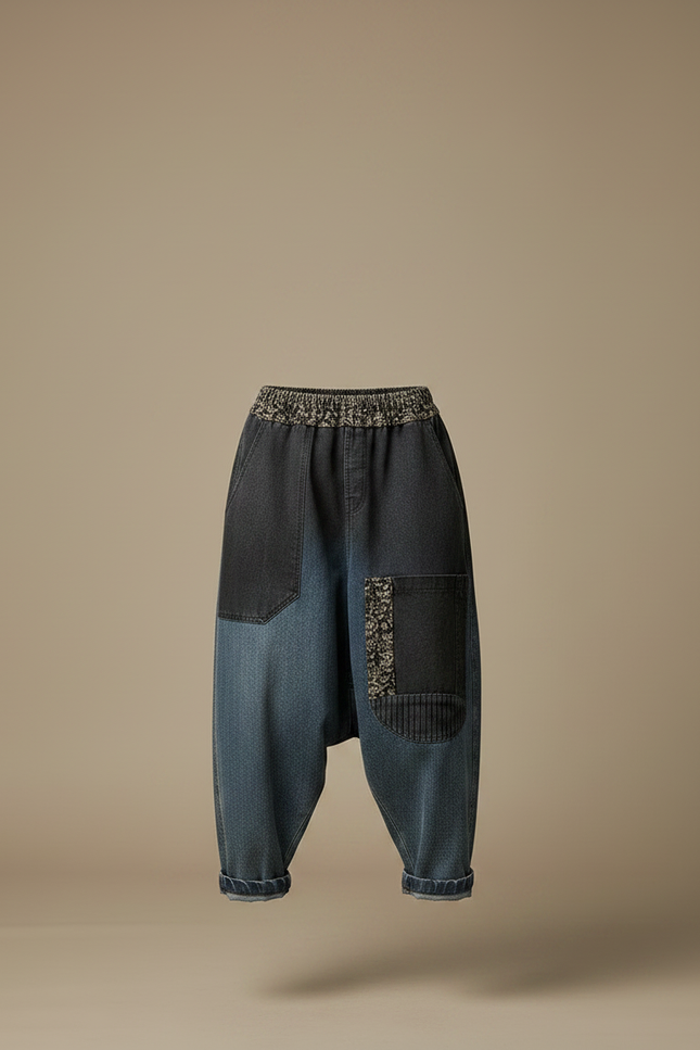 Pantalon Chinois Denim Patchwork Ample Décontracté Femme - Multicolore Jean - vue 3