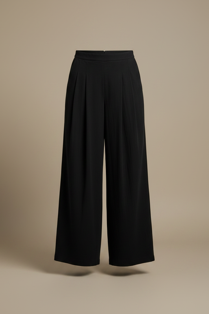 Pantalon Chinois Noir Ample Plissé Décontracté Fluide - Viscose - vue 3