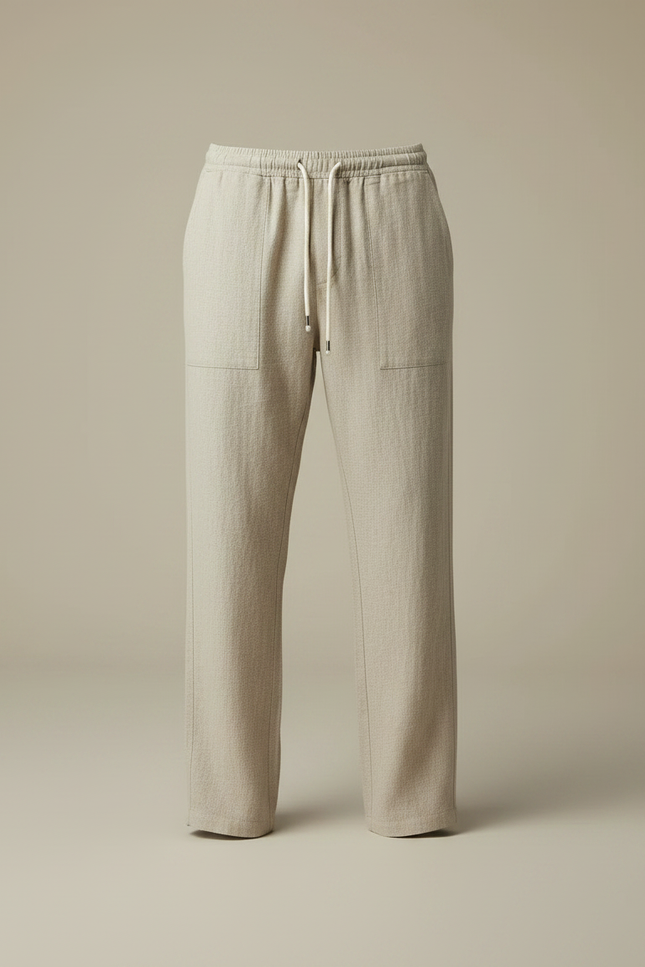 Pantalon Chinois Beige Coton Lin Ample Cordon - vue 3