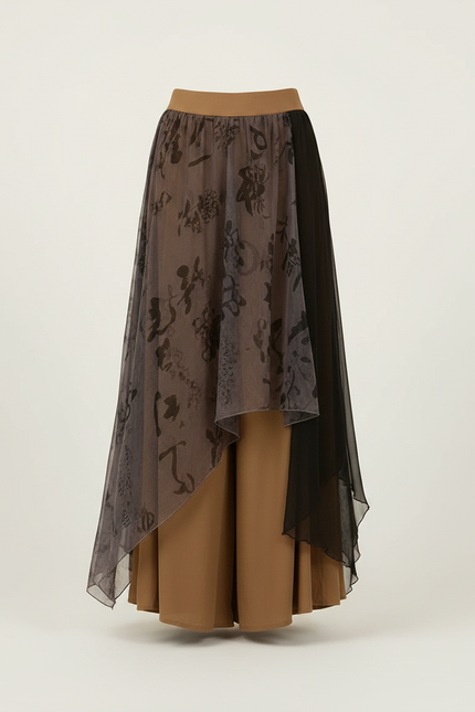 Pantalon Chinois Gaze Irrégulier Jupe Fluide Femme - Camel Viscose - vue 3