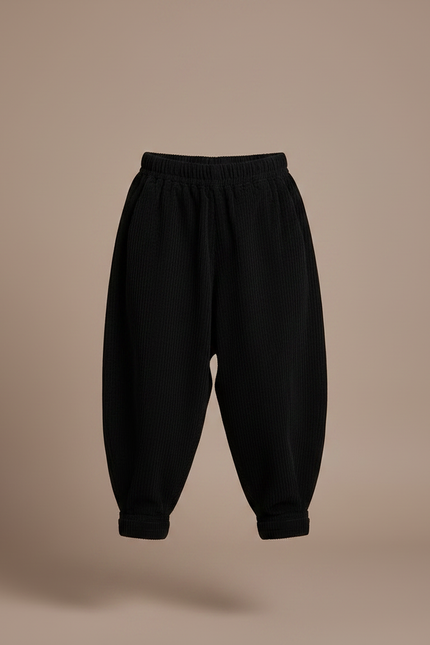Pantalon Chinois Noir Côtelé Ample Garçon Rétro - Cordé - vue 3