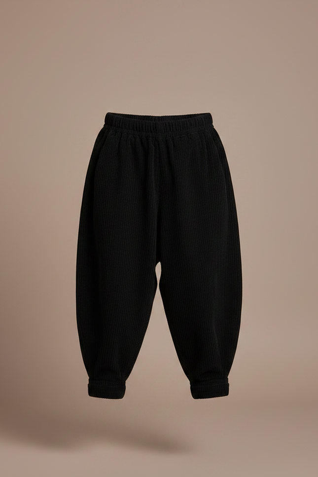 Pantalon Chinois Noir Côtelé Ample Garçon Rétro - Cordé - vue 3